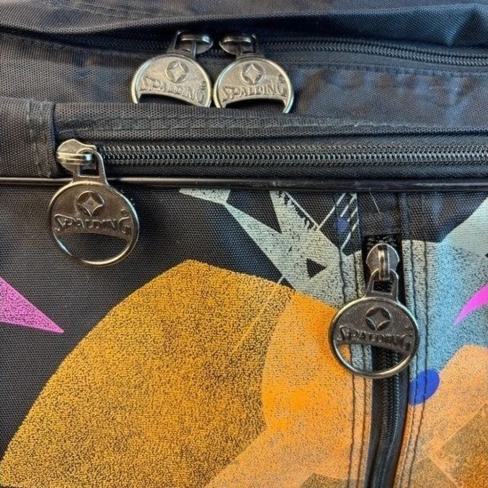 Spalding‎ Duffel Bag Vintage 90s Geometric Abstract Black Pink Purple Travel Bag